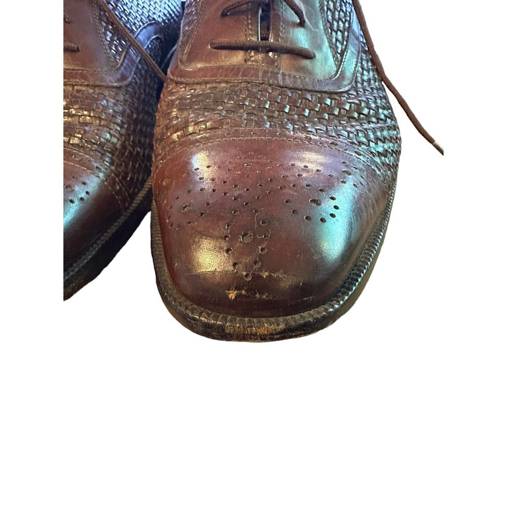 *Flaw Salvatore Ferragamo Woven Leather Lace Oxford Shoes Men's Size 10D H14580 - Picture 15 of 16